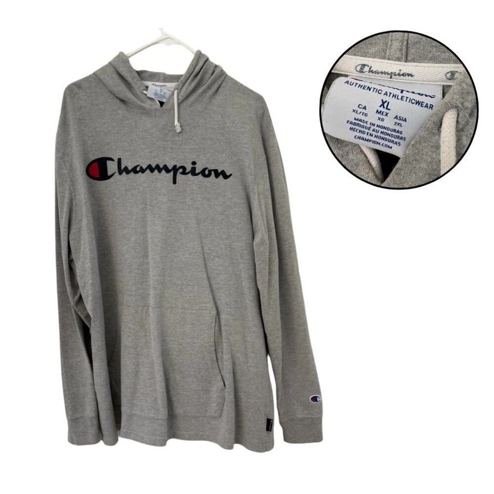 Champion Gray Spellout Hoodie XL